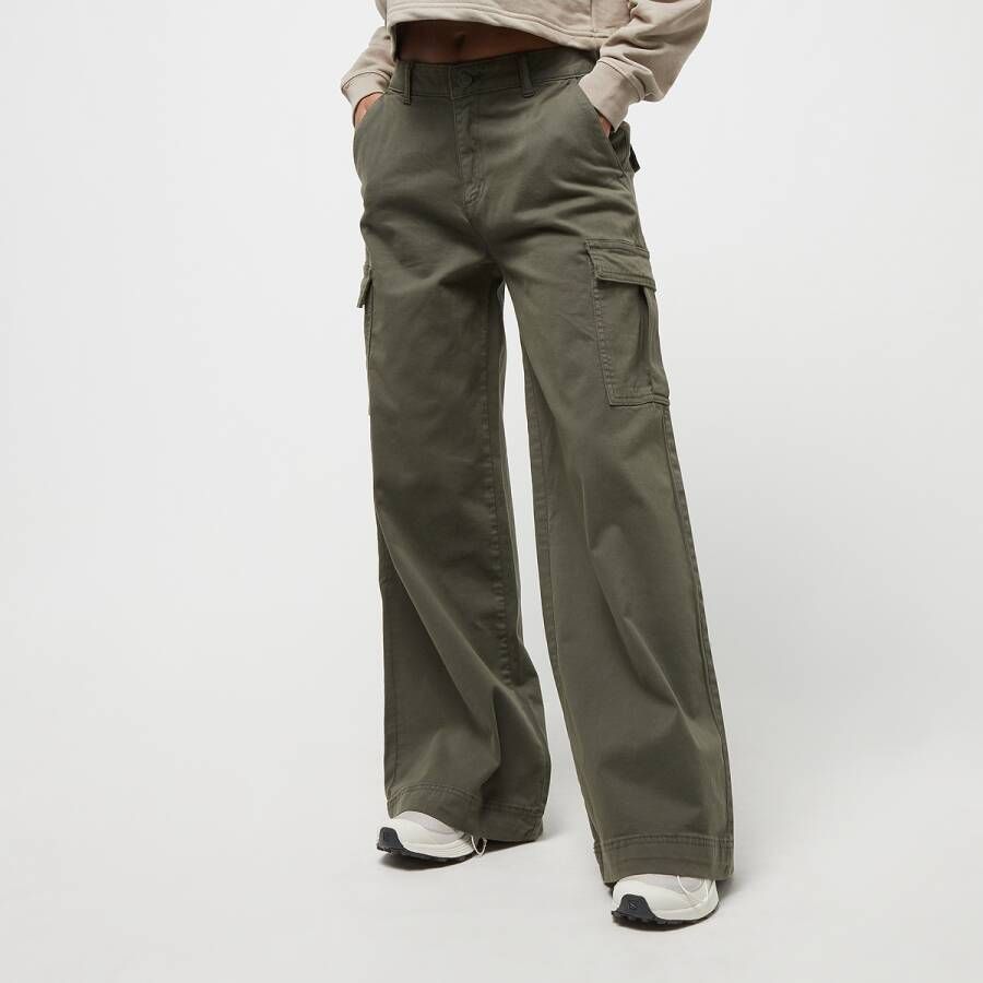 Urban Classics Ladies High Waist Wide Leg Twill Cargo Pants Cargobroeken Kleding olive maat: 28 beschikbare maaten:26 27 28 29 30