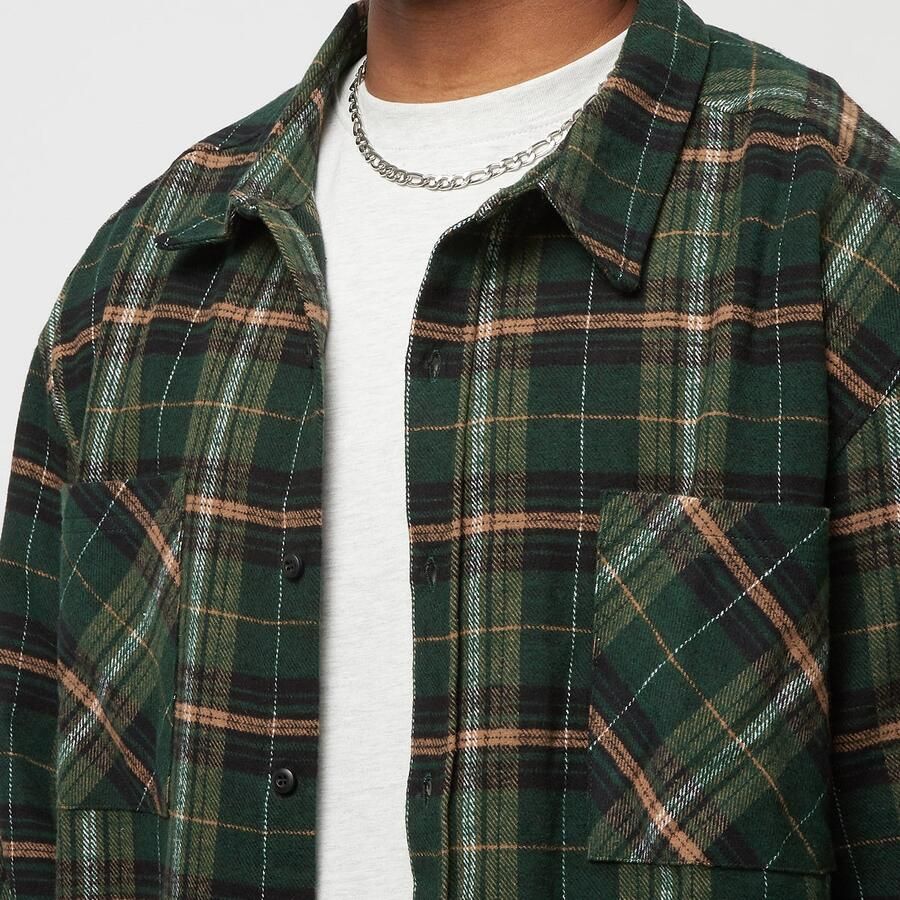 Urban Classics Boxy Fane Check Shirt Lange mouwen Kleding bottlegreen orange maat: XL beschikbare maaten:S M L XL - Foto 2