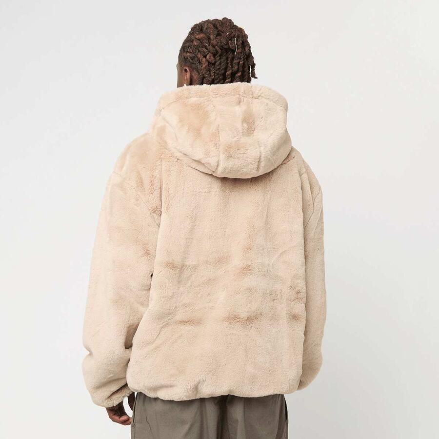Urban Classics Full Zip Faux Fur Hoodie Men Puffer jackets beige Maat XXL Kleding