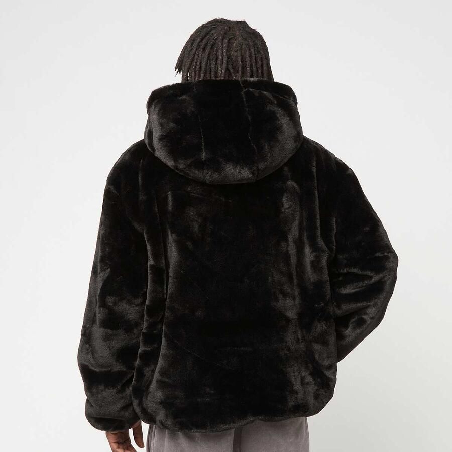 Urban Classics Full Zip Faux Fur Hoodie Men Puffer jackets zwart Maat XXL Kleding