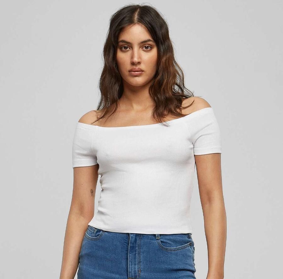 Urban Classics Ladies Off Shoulder Rib Tee Women T-Shirts & Polo's wit Maat XS Kleding - Foto 3