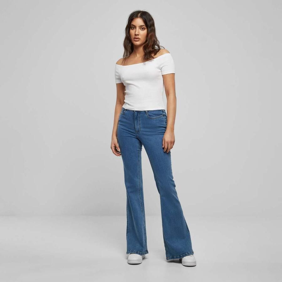 Urban Classics Ladies Off Shoulder Rib Tee Women T-Shirts & Polo's wit Maat XS Kleding