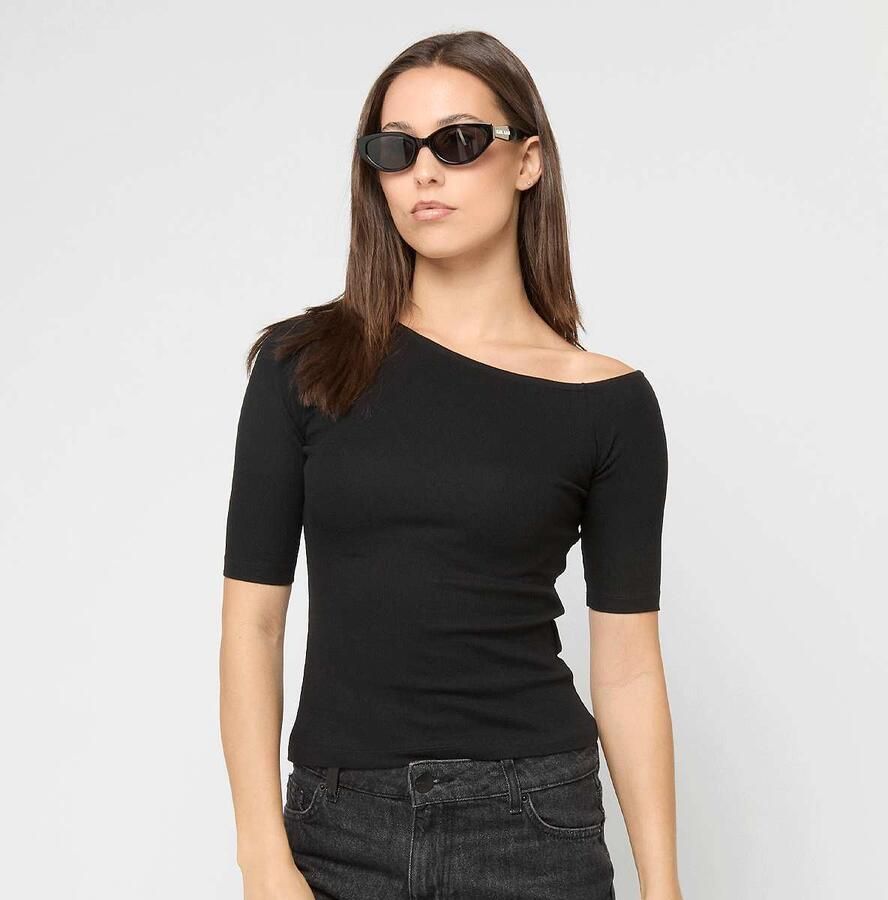 Urban Classics Ladies Organic Asymmetric Rib Tee Women T-Shirts & Polo's zwart Maat XS Kleding - Foto 3