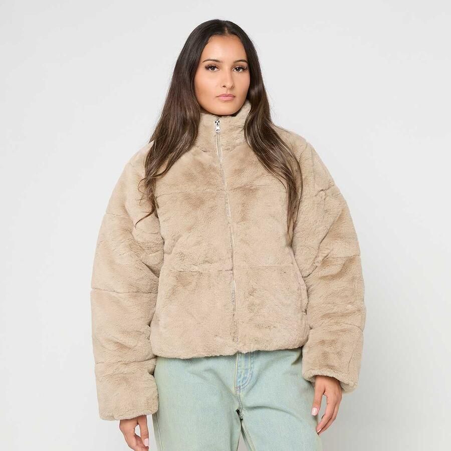 Urban Classics Ladies Short Faux Fur Puffer Jacket Women jackets beige Maat XS Kleding - Foto 3