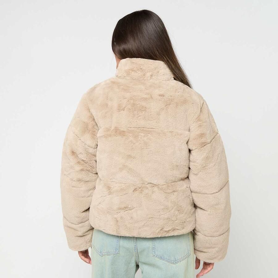 Urban Classics Ladies Short Faux Fur Puffer Jacket Women jackets beige Maat XS Kleding
