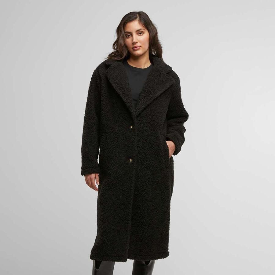 Urban Classics Ladies Teddy Long Coat Women Winterjassen zwart Maat XS Kleding - Foto 3