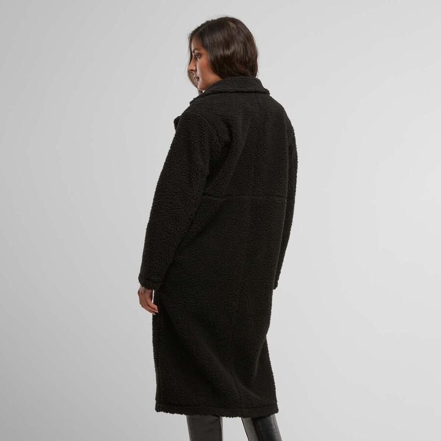 Urban Classics Ladies Teddy Long Coat Women Winterjassen zwart Maat XS Kleding