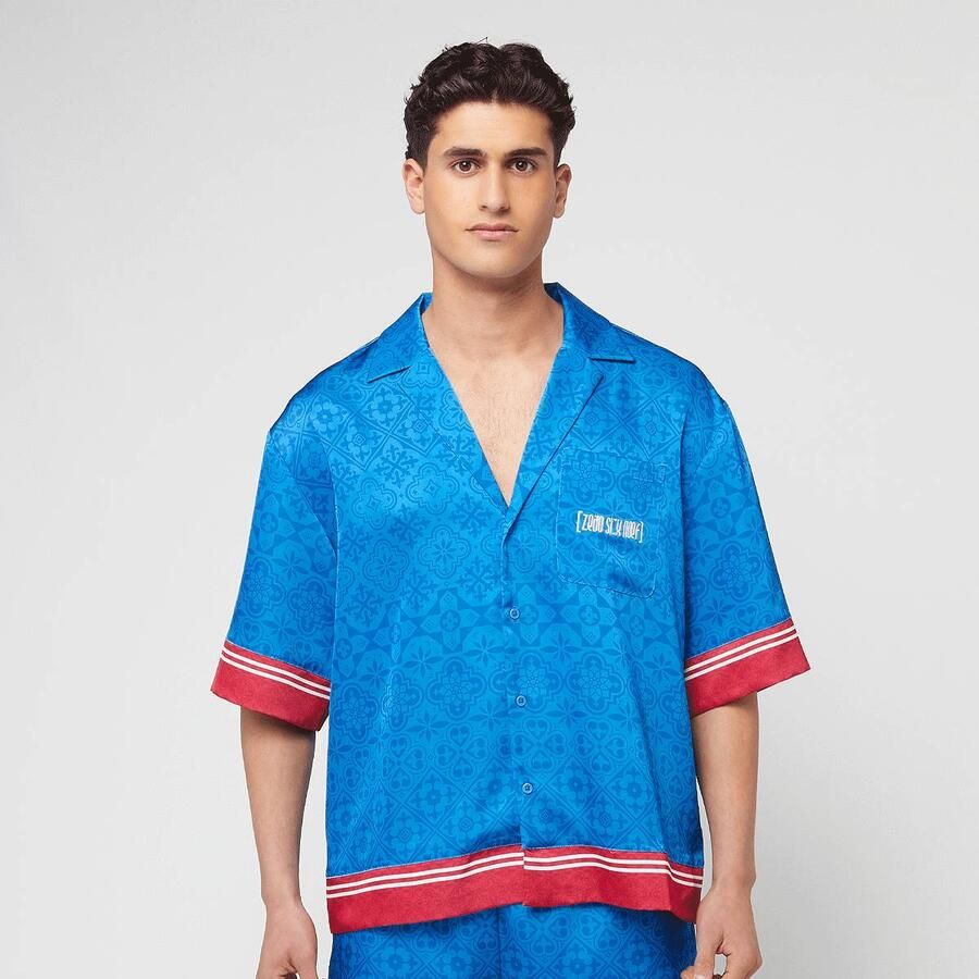 Zəяo si:x nœf Primary Logo Ornament Resort Shirt Men Overhemden blauw Maat XL Kleding