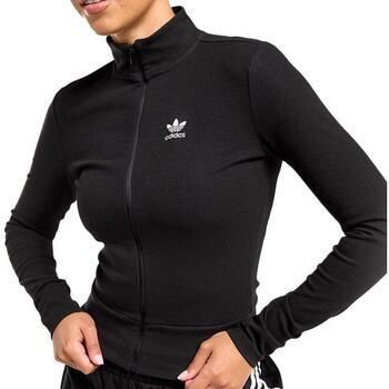 Adidas Originals Essential Ribbed Long Sleeve Full Zip Top Black- Dames Black