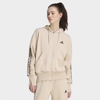Adidas Seasonal Essentials 3-Stripes Capuchonjack met Lange Ritssluiting en Dierenprint