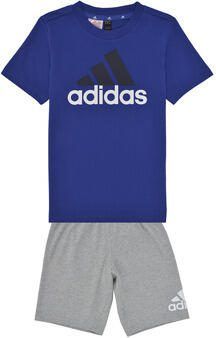 Adidas Sportswear T-shirt + short blauw grijs melange Shirt + broek Jongens Meisjes Katoen Ronde hals 128