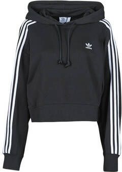 Adidas Zwarte Crop Hoodie met Geribbelde Boorden Black Dames