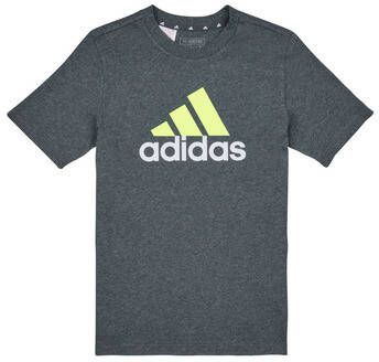 Adidas Sportswear T-shirt grijs melange limegroen Jongens Meisjes Katoen Ronde hals 152