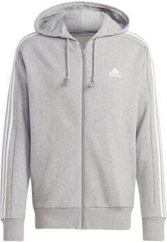 Adidas Grijze hoodie met volledige rits en iconische strepen Grijs Heren