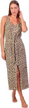 Admas Midi-jurken Halflange zomerjurk met knoopsluiting Leopard