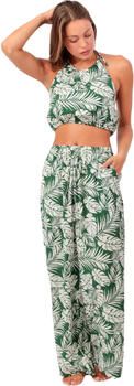 Admas Setjes Broek en crop top set Tropical Leaves