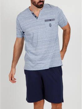 Admas Pyjama's nachthemden Pyjamashort t-shirt Light Stripes blauw