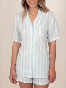 Admas Pyjama's nachthemden Pyjamashirt kort Klassiek Stripes blauw