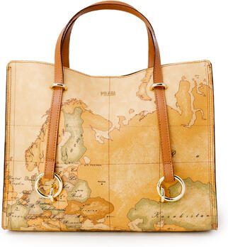Alviero Martini 1a Classe Geo Classic Schoudertas met knoopsluiting Beige Dames