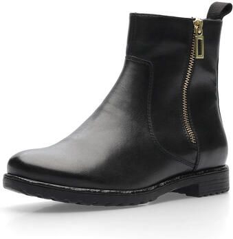 Ara Zwarte leren enkellaars met gouden rits Black Dames