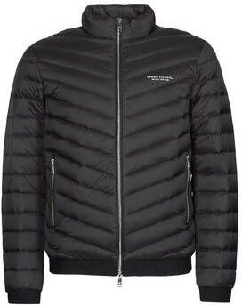 Emporio Armani Zwarte gewatteerde jas met hoge kraag en logo Black Heren