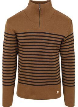 Armor Lux Sweaters Camionneur Half Zip Trui Wol Strepen Bruin