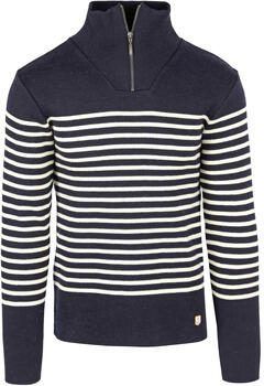 Armor Lux Sweaters Camionneur Half Zip Trui Wol Strepen Navy