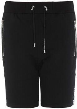 Balmain Zwarte katoenen shorts met bedrukt logo en ritssluiting Black Heren