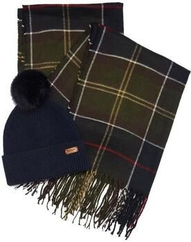 Barbour Faux Fur Pom Tartan Sjaal Cadeauset Green Unisex