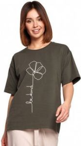 Be Blouse B187 T-shirt met bloemenprint militair groen