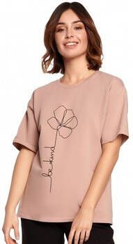 Be Blouse B187 T-shirt met bloemenprint Mokka