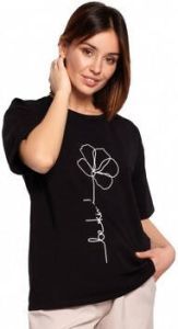 Be Blouse B187 T-shirt met bloemenprint zwart