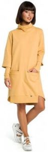Be Jurk B089 Asymmetrische jurk met rolkraag geel