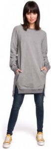 Be Sweater B101 Oversized tuniek met split aan de zijkanten grijs