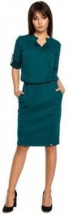 Be Jurk B056 Gebreide jurk in hemdmodel groen