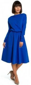 Be Jurk B087 Midi-jurk met wijd uitlopende mouwen koningsblauw