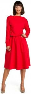 Be Jurk B087 Midi-jurk met wijd uitlopende mouwen rood