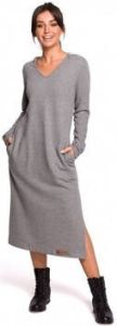 Be Jurk B128 Maxi jurk met kap grijs