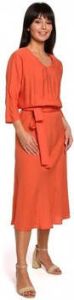 Be Jurk B149 Midi-jurk met ceintuur oranje