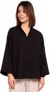 Be Overhemd B191 Oversized Shirt Met Kraag zwart