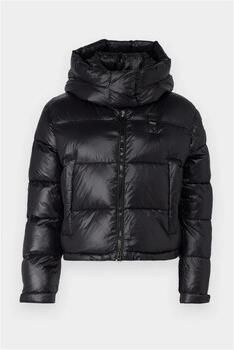 Blauer Zwarte gewatteerde jas met horizontale stiksels Black Dames