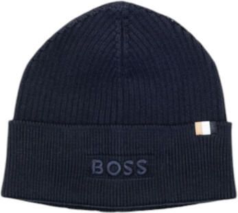 Hugo Boss Navy Blue Geribbelde Wol Katoen Pet Blue Heren