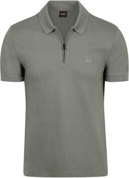 Boss Polo Shirt Korte Mouw Passerzip Half Zip Polo Open Groen