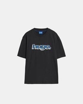 Hugo Blue T-shirt met labelprint model 'Nugibol'