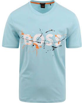 Boss T-shirt Logo Verfspetters Blauw
