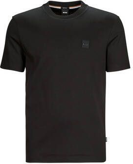 Hugo Boss T-shirt met logo patch en geribbelde ronde hals Black Heren