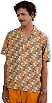 Brava Fabrics Overhemd Korte Mouw Big Tiles Aloha Shirt Ochre