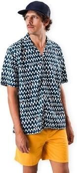 Brava Fabrics Overhemd Korte Mouw Sunset Aloha Shirt Navy