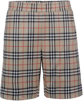 Burberry Beige Shorts met Elastische Taille en Check Print Multicolor Heren