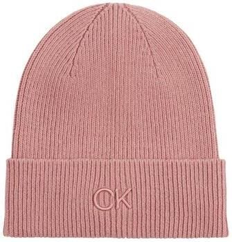 Calvin Klein Geborduurde Fijne Rib Beanie Muts Pink Dames